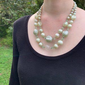 Mid-Century Mint Celadon Glass Pearl Bead Necklace
